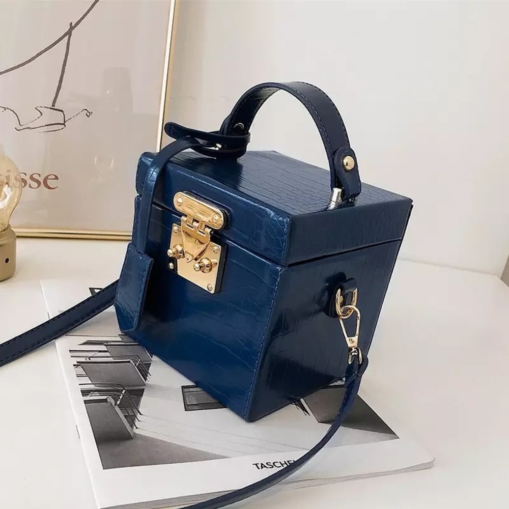 Box Bag Purse- Deep Blue Python Texture